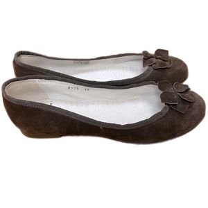 Calzoleria Tuscana Handcrafted Brown Leather Ballet Flat w/ Rosettes Size 8